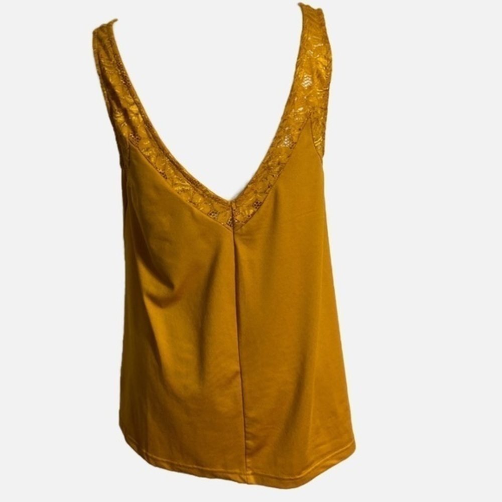 Daytrip Gold Silky Tank‎ Top with Lace Detailing at Neckline - Picture 2 of 6